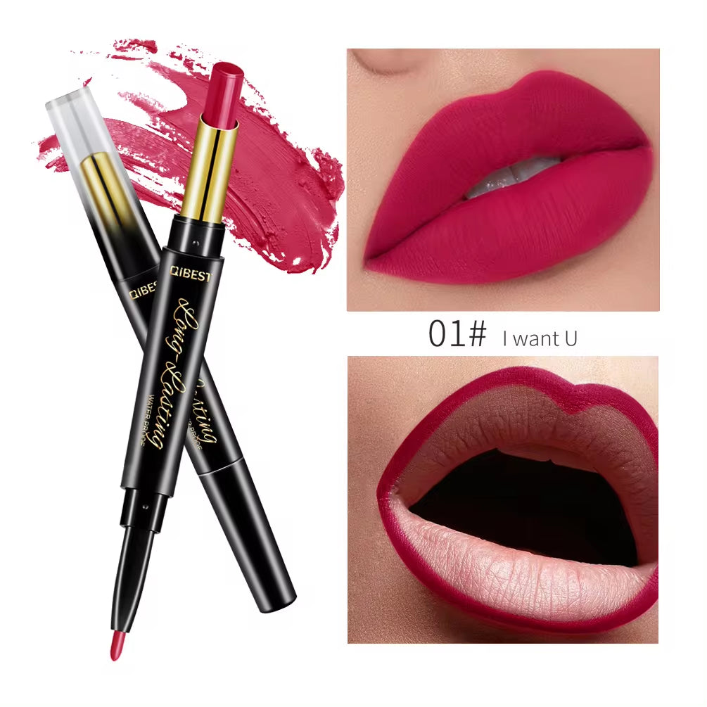 2 in 1 Matte Lipstick Lip Liner Nude Lipliner Makeup Waterproof Lipstick Pen Long Lasting Lip Pencil Makeup Lips Cosmetic